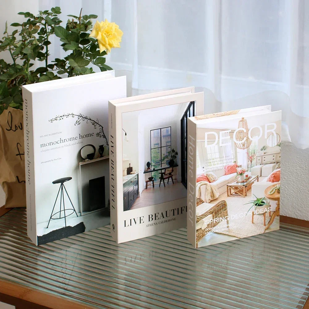 Hollow Cardboard Book Stack 3-Piece Display Set for Shelf Styling Coffee Table Accent Modern Home Interior Staging Props