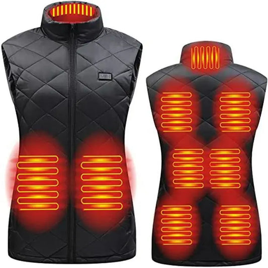 Chaleco térmico USB para mujer con zonas de calor infrarrojo para clima frío | Chaqueta calefactable ligera y recargable para otoño e invierno al aire libre
