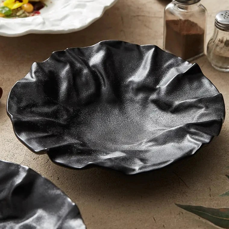 Handcrafted Ceramic Dining Bowl with Ocean-Inspired Texture for Salads Soups Fruit Centerpiece Home Kitchen Tableware Decor