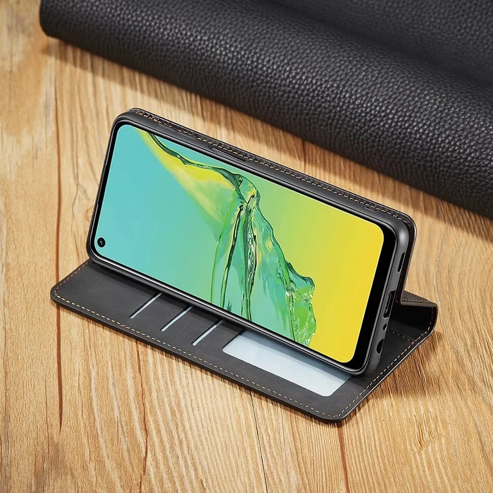 Magnetic Leather Wallet Case for Samsung Galaxy with Card Slots & Flip Cover | Premium Folio Protection for Galaxy S24 Ultra S23 S22 S21 S20