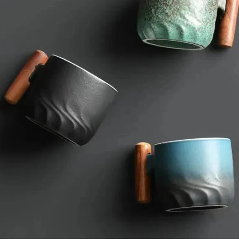 Hand-Painted Ceramic Coffee Mug with Gradient Glaze – Retro-Inspired Tea Cup for Kitchen & Dining Room