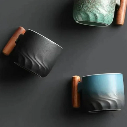 Hand-Painted Ceramic Coffee Mug with Gradient Glaze – Retro-Inspired Tea Cup for Kitchen & Dining Room