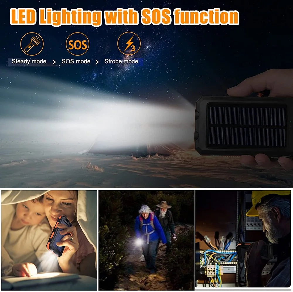 EcoCharge | 20000mAh Solar-Powered Battery Pack with LED Light | Portable Power Solution for Outdoor Adventures