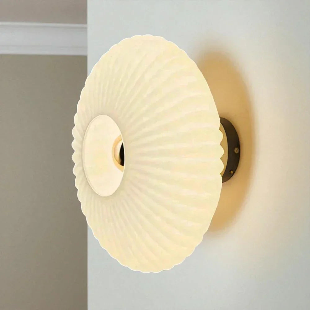 Textured Glass Wall Sconce Amber Finish Shell Design Bedroom Hallway Lighting Indoor Mounted Accent Fixture Vintage Modern Decorative Light