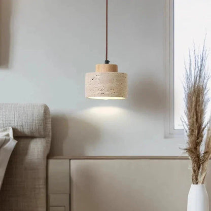 Natural Stone Hanging Lamp 6.5 Inch Travertine Shade Soft Warm Glow Overhead Fixture Bedroom Bedside Accent Nordic Minimalist Design