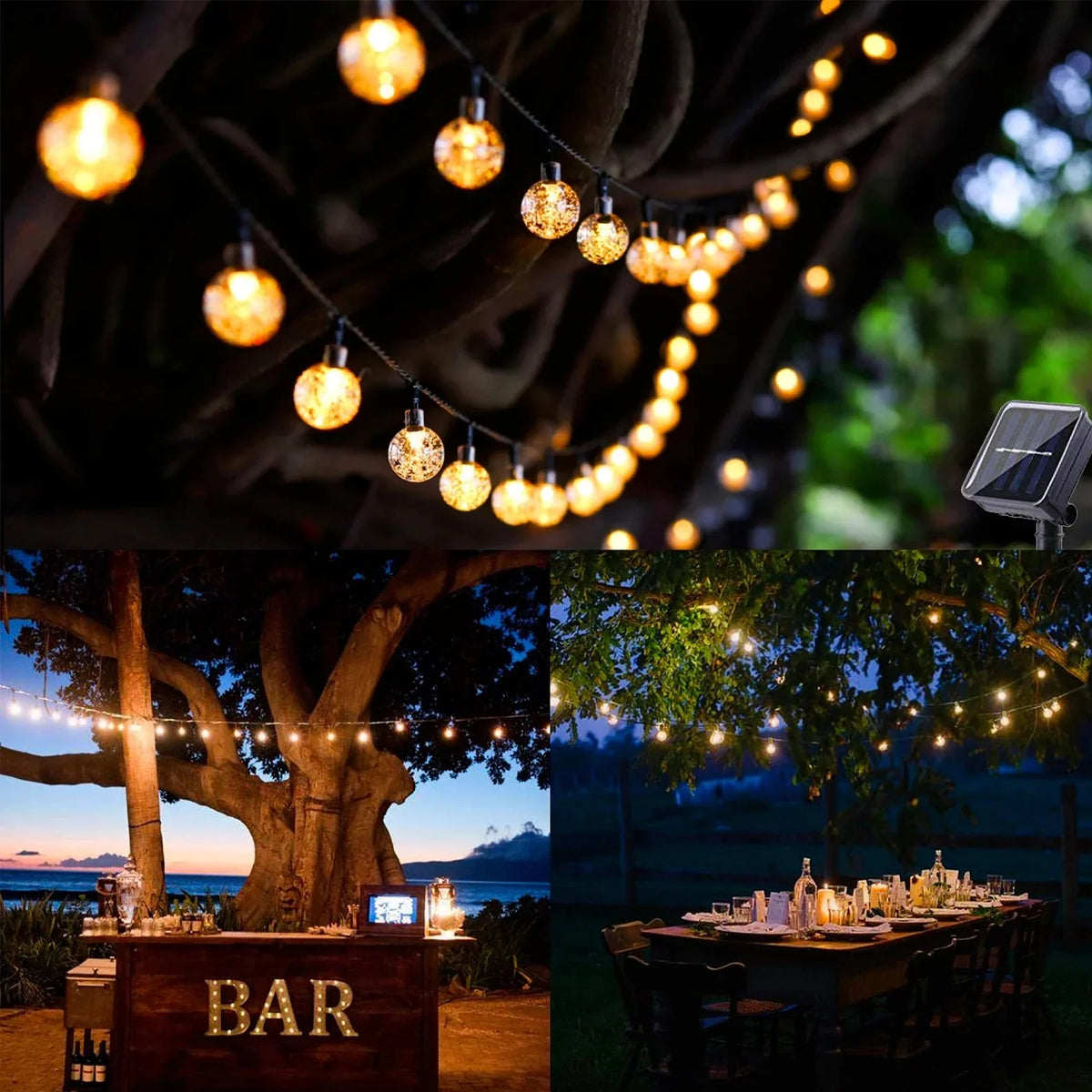 Guirnalda de luces solares de 30 pies con sensor automático de anochecer, luces LED impermeables para decoración de jardín, patio, senderos, paisajismo e iluminación exterior
