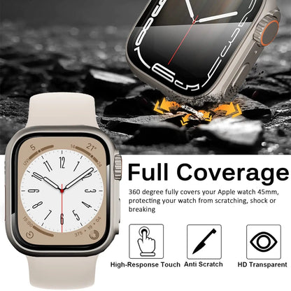 Hardened Glass Shield Case for Apple Watch Series 7/8/SE – Full Display Coverage, Crown Access, 40-45mm Sizes