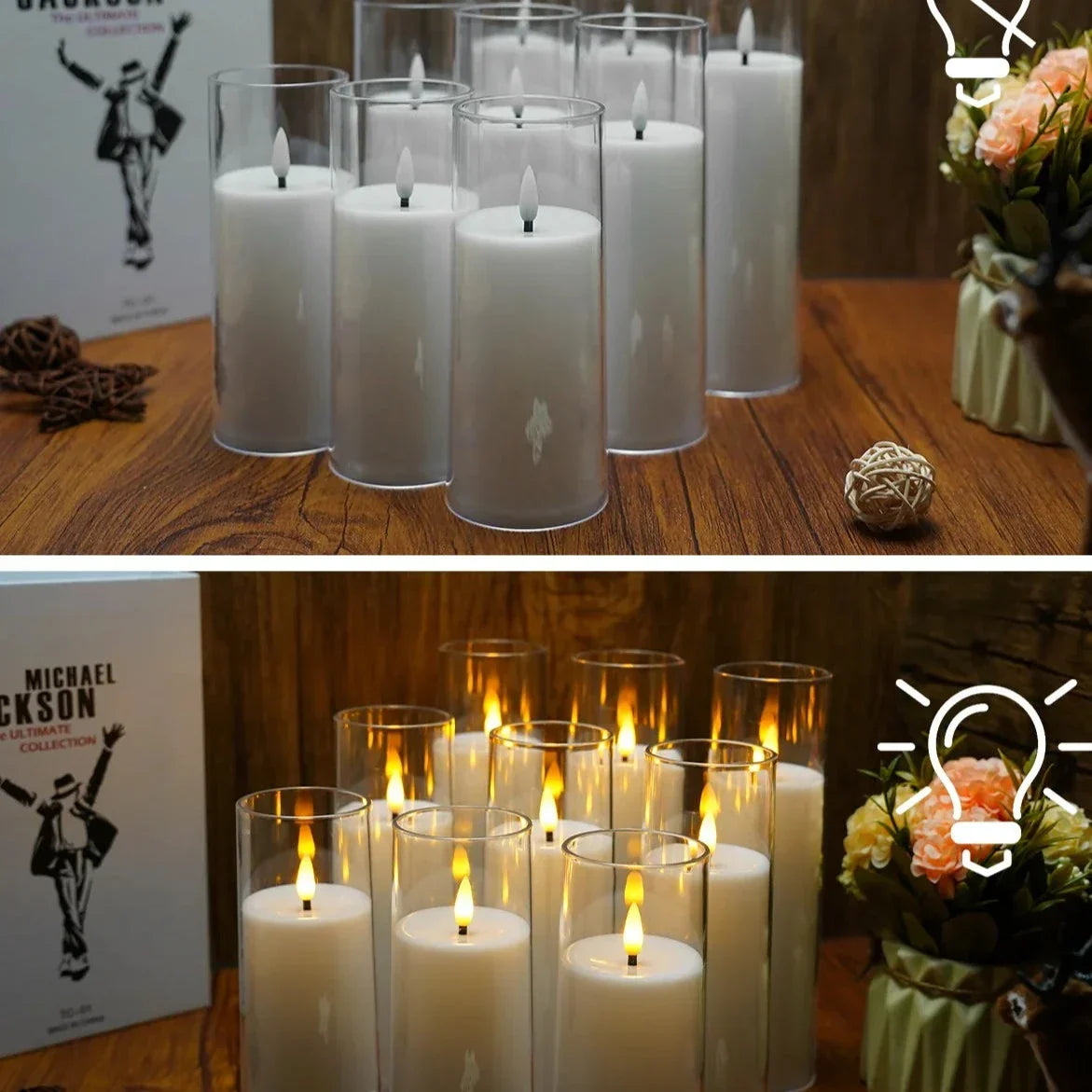 Battery-Operated LED Pillar Candles with Remote Control and Timer - 9-Piece Decorative Light Set for Living Room, Bedroom, and Dining Table