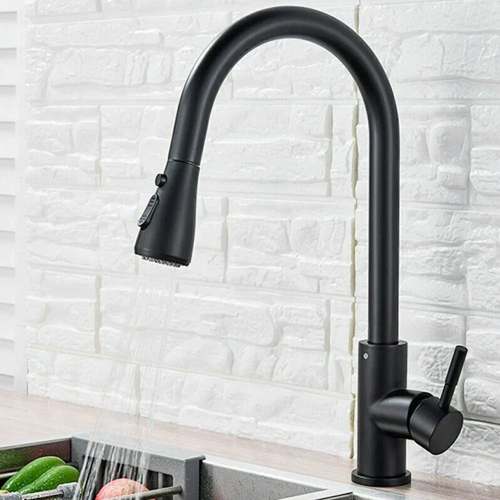 Pull-Down Kitchen Faucet with Dual Spray Modes | Stainless Steel Single Handle Sink Mixer for Deck Mount Installation | Commercial Style