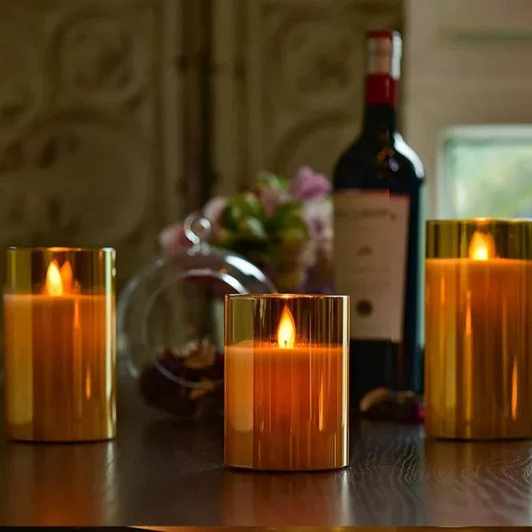 Battery-Operated LED Pillar Candles with Remote Timer Set of 3 Ivory Polypropylene 4-6 Inch Realistic Flicker Indoor Decor for Dining Room B
