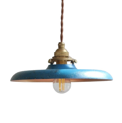 Iron Overhead Fixture 14-Inch Shade Blue Adjustable Drop Height E27 Socket Dining Counter Island Task Lighting Modern Vintage Warehouse Farm