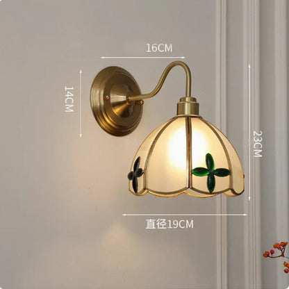 Tiffany-Style Glass Sconce with Curved Copper Arm E27 Socket 11 in x 8 in Bedroom Hallway Accent Light for Living Room Study Bathroom