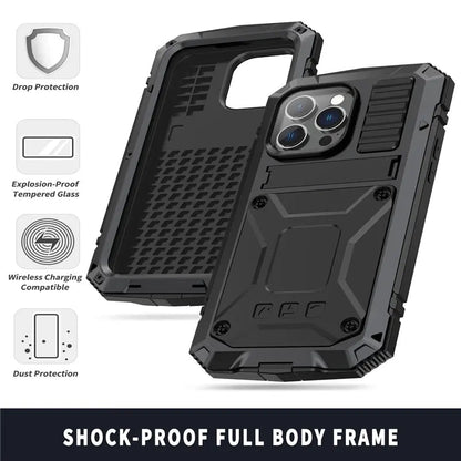 Heavy-Duty Metal Phone Case for iPhone 14, 13, 12, 11 – Full-Edge Protection with Raised Camera Guard & Tactile Grip