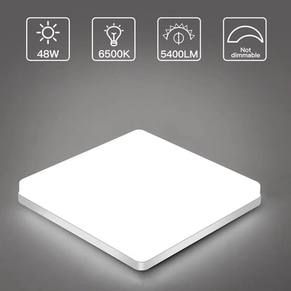 Square LED Flush Mount Light 48W 5400LM Cool White for Bathroom Kitchen Hallway Moisture-Resistant Overhead Fixture Low Profile Modern Home