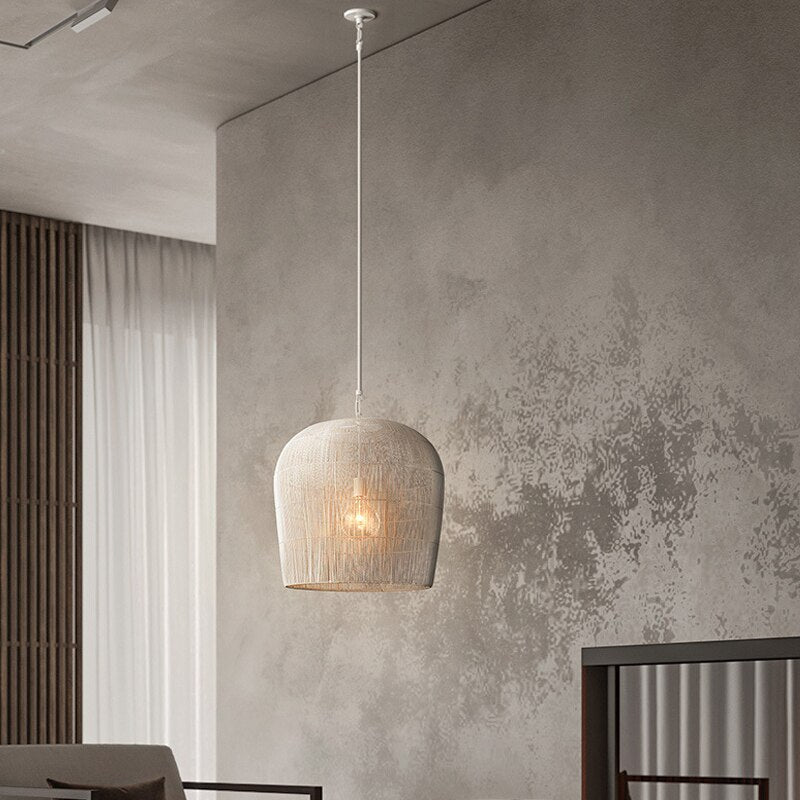 Woven Basket Ceiling Shade Handcrafted Natural Fiber 12-24 Inch Round Bohemian Overhead Fixture Black White Bedroom Kitchen Minimalist Organ