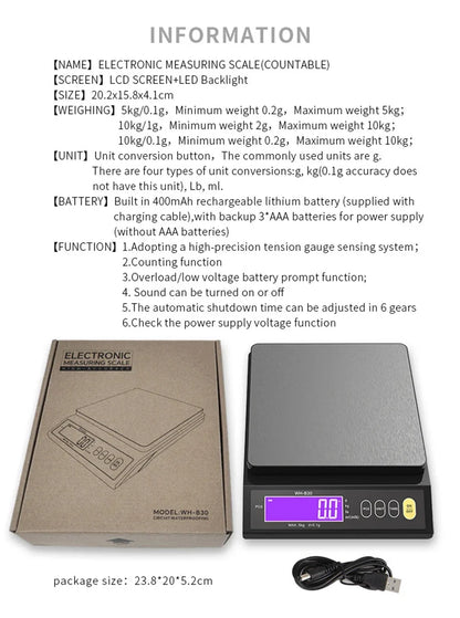 Báscula de cocina digital impermeable – Capacidad de 11 lb / 1 oz o 22 lb / 0.04 oz, báscula de cocina LCD recargable para preparación de comidas, repostería y porciones