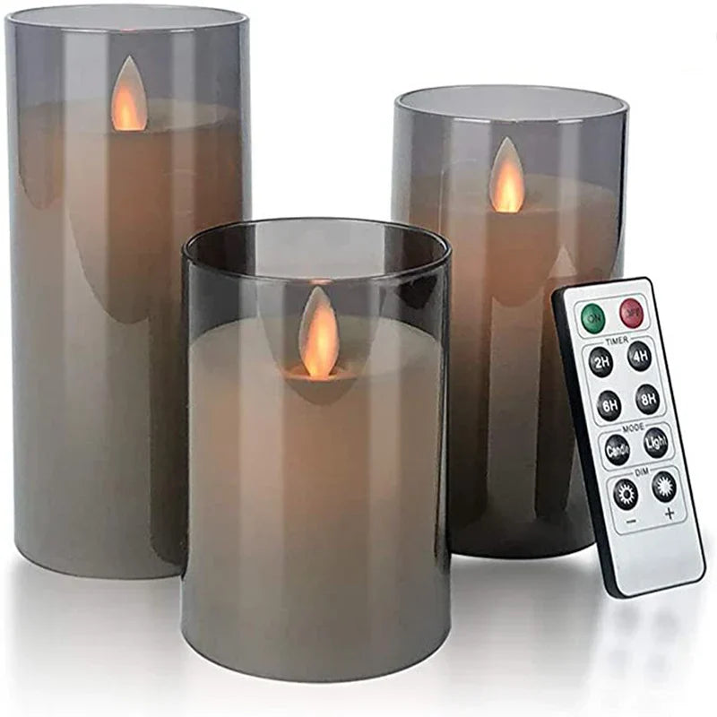 Battery-Operated LED Pillar Candles with Remote Timer Set of 3 Ivory Polypropylene 4-6 Inch Realistic Flicker Indoor Decor for Dining Room B