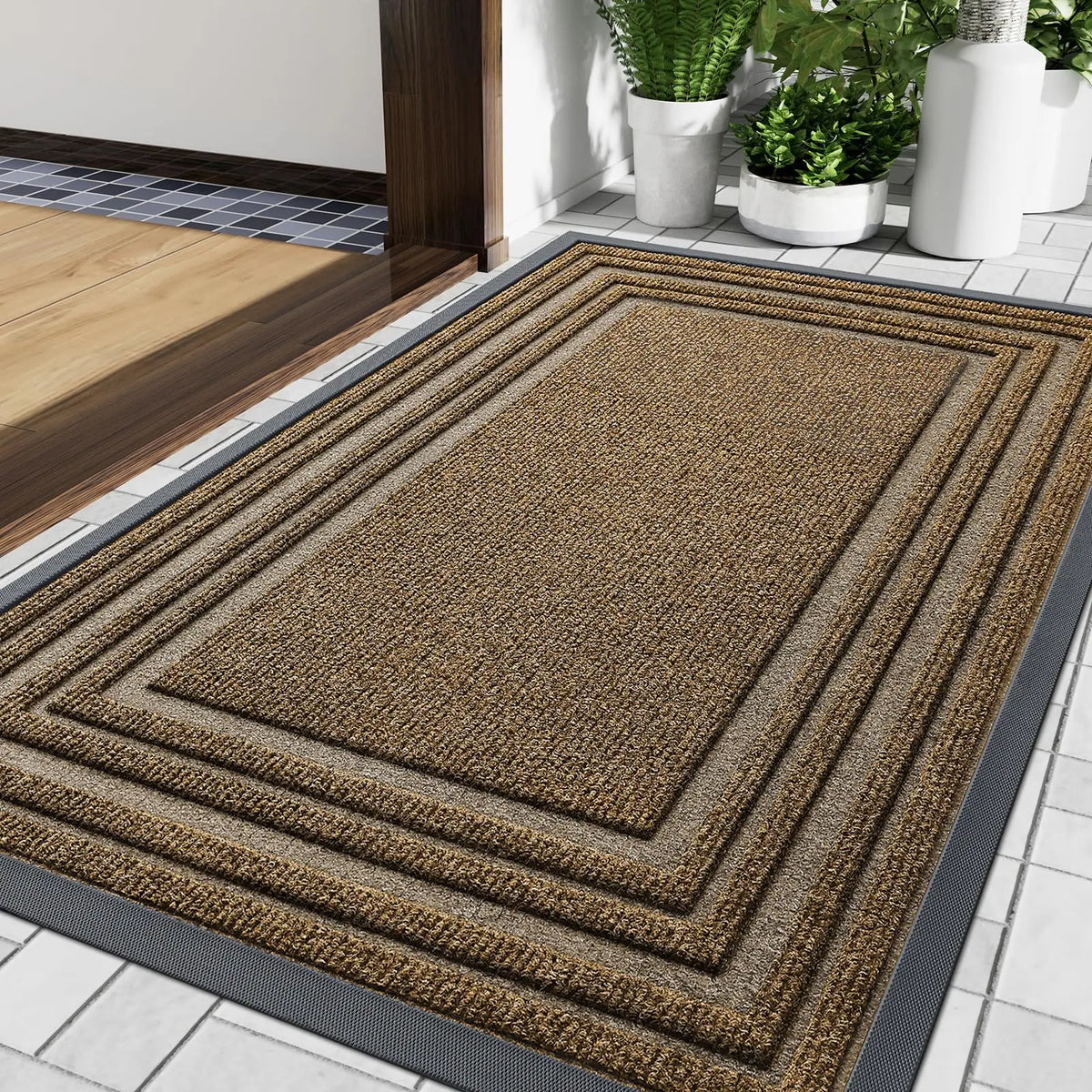 Rubber Entry Mat Slip-Resistant Low Profile for Front Door Back Door Patio Garage Hallway Mud Scraper Floor Protection