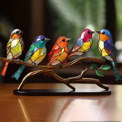 Glass Bird Figurines on Branch for Desk | Colorful Art Ornament Set | Office Decor Bird Sculptures | Home Accent Birds | Gift for Bird