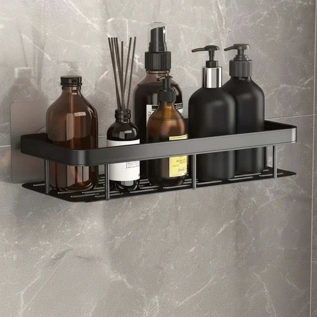 Wall Mount Adhesive Shower Caddy Corner Organizer – No-Drill Waterproof Storage Rack for Bathroom, Toilet & Sink – ABS & Steel in Black or S