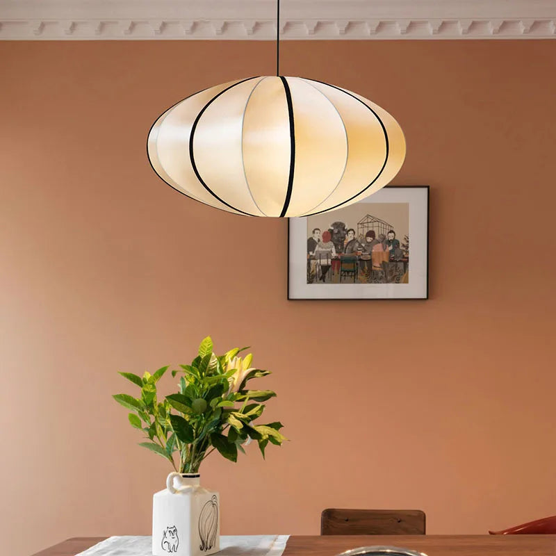 Fabric Ceiling Light 16-Inch Orb Shade for Dining Room Bedroom Kitchen Island White Silk Hanging Fixture E27 Socket Adjustable Height