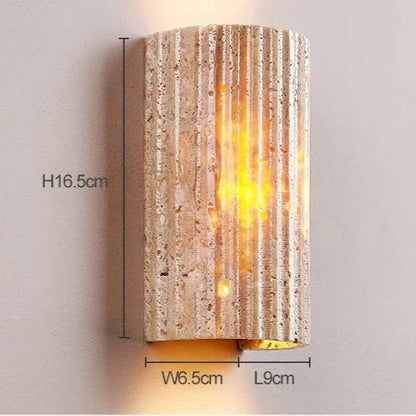 Travertine Sconce Fixture 6.5 Inch Bidirectional Illumination Indoor Outdoor Corridor Entry Facade Architectural Hardscape Garden Terrace Co