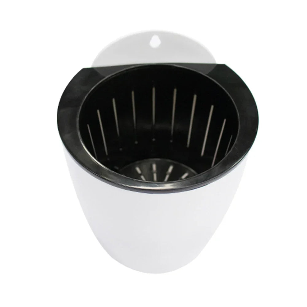 Wall-Mount Self-Watering Planter 7 in Diameter White Plastic Vertical Herb Pot Indoor Outdoor Hydroponic Succulent Holder Removable Basket f