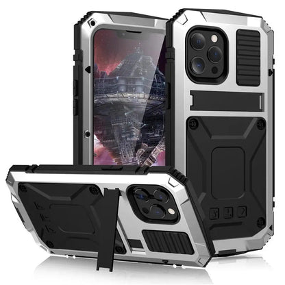 Heavy-Duty Metal Phone Case for iPhone 14, 13, 12, 11 – Full-Edge Protection with Raised Camera Guard & Tactile Grip