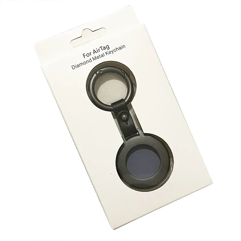Genuine Leather AirTag Holder with Metal Keychain Ring for Apple AirTag Tracker Case Protective Cover Accessory for Keys Bags Luggage