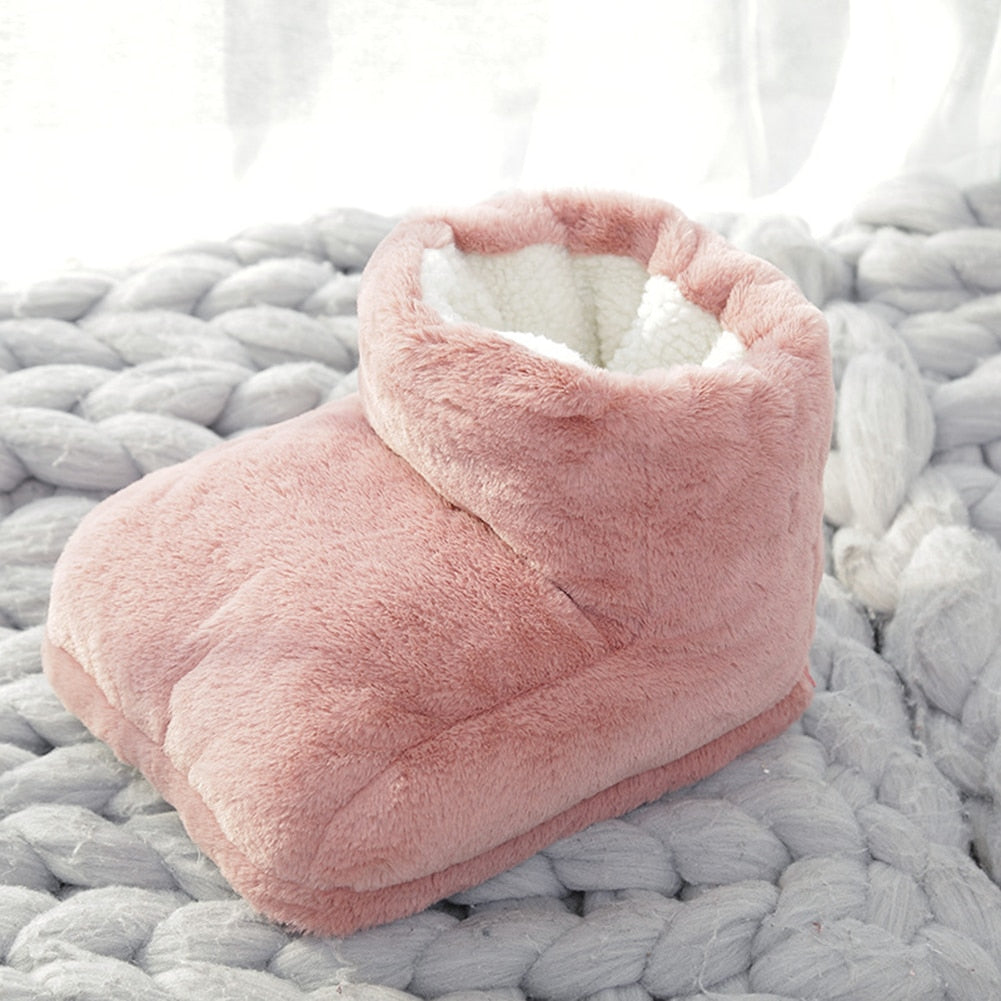 Rechargeable Electric Heated Foot Warmer Slippers with 3 Heat Settings USB Powered Plush Fleece Winter Warming Boots for Cold Feet Home