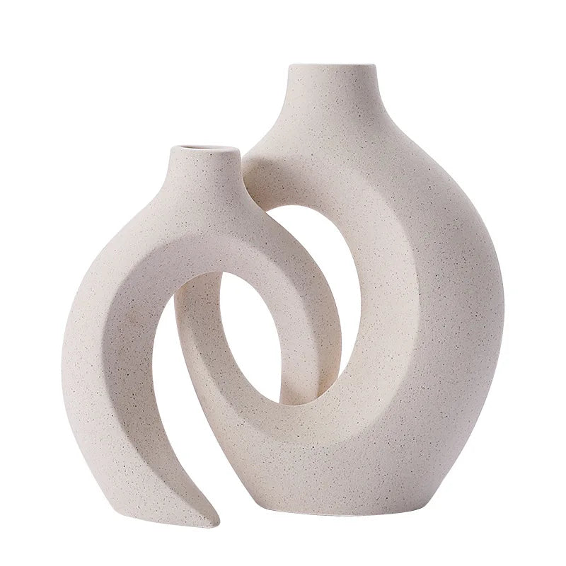 Porcelain Vase Duo White Organic Shape Entryway Mantel Shelf Accent Dried Flower Display Modern Apartment Bedroom Styling