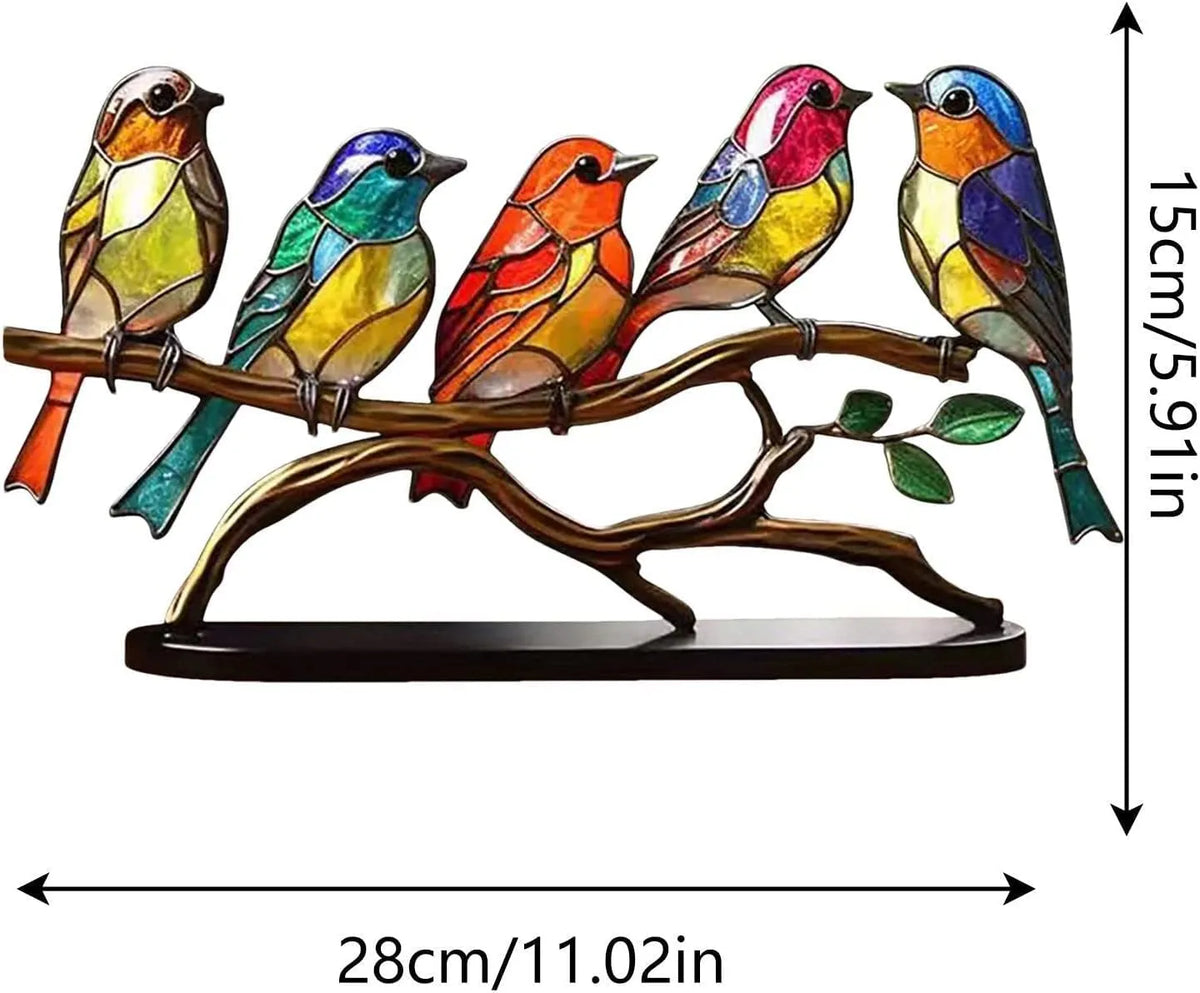 Glass Bird Figurines on Branch for Desk | Colorful Art Ornament Set | Office Decor Bird Sculptures | Home Accent Birds | Gift for Bird