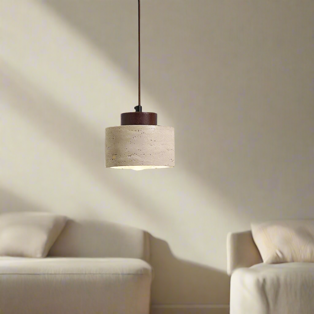 Natural Stone Hanging Lamp 6.5 Inch Travertine Shade Soft Warm Glow Overhead Fixture Bedroom Bedside Accent Nordic Minimalist Design