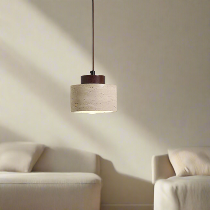 Natural Stone Hanging Lamp 6.5 Inch Travertine Shade Soft Warm Glow Overhead Fixture Bedroom Bedside Accent Nordic Minimalist Design
