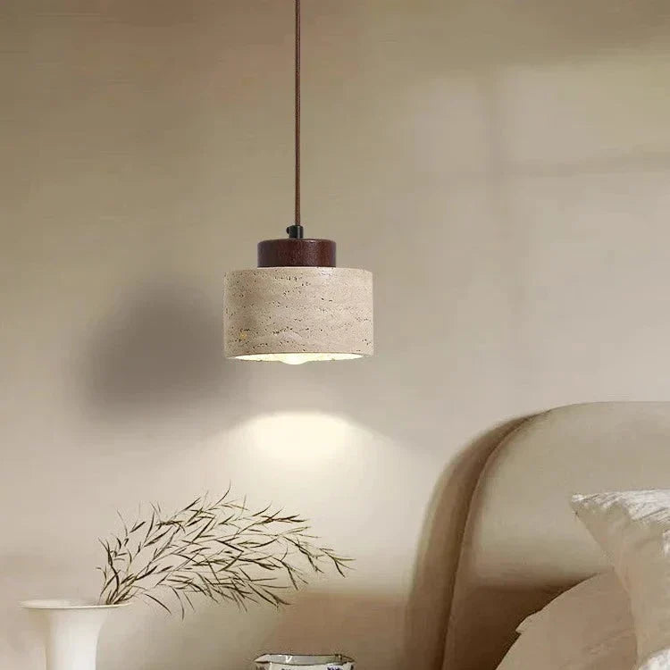 Natural Stone Hanging Lamp 6.5 Inch Travertine Shade Soft Warm Glow Overhead Fixture Bedroom Bedside Accent Nordic Minimalist Design