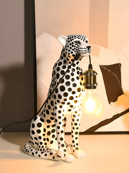 Leopard Table Lamp with Edison Bulb, Art Deco Desk Lamp for Nightstand, Bedside Lamp with USB Power for Console