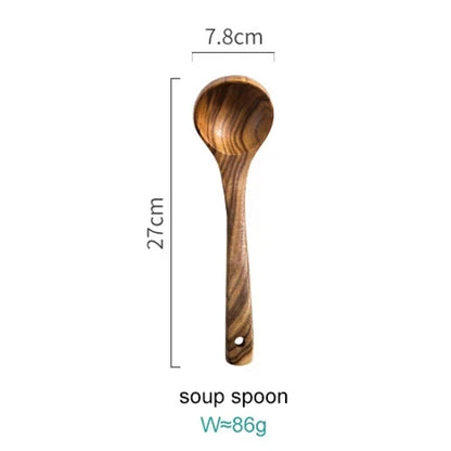 8-Piece Wooden Kitchen Tool Set Natural Wood Spatulas Spoons Ladle with Holder 12 Inch Tools for Home Cooking