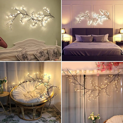 LED Branch Light Bendable 8ft Decorative Vine with Remote Timer Adjustable Copper Wire Twigs for Home Decor Mantle Living Room Bedroom Indoo