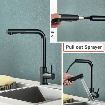 Pull-Down Kitchen Faucet with Dual Spray Modes – Single Handle Stainless Steel Sink Mixer for Hot & Cold Water, Modern Deck Mount Tap for
