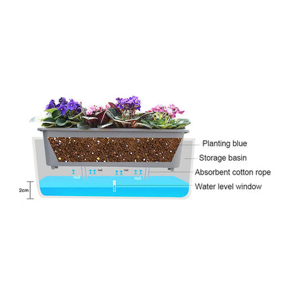 Rectangular Self-Watering Planter with Water Indicator 17 in Long for Herbs Flowers Succulents Kitchen Windowsill Balcony Indoor Outdoor