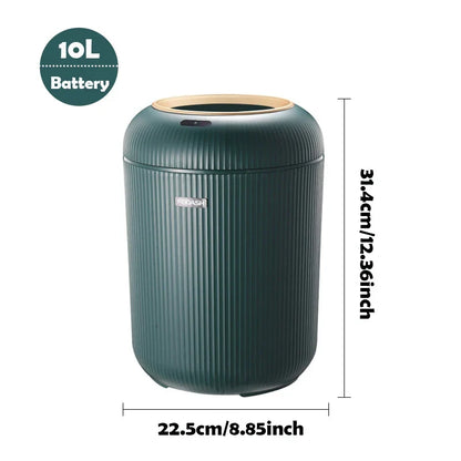 Sensor Garbage Can 2.6 Gallon Automatic Lid Wood Base Small Waste Basket White Black Green for Kitchen Bathroom Bedroom Office Compact Infra