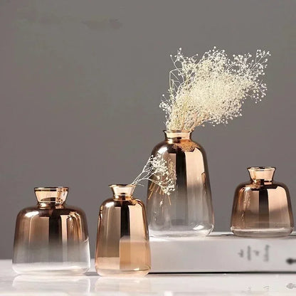 Rose Gold Glass Flower Vase with Color Fade Effect for Home Decor, Dining Table, Living Room & Office