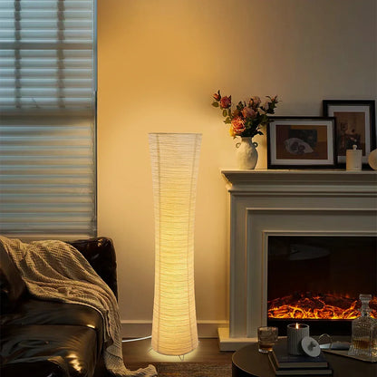 42-Inch Tall Standing Lamp with Paper Lantern Shade White for Bedroom Corner Reading Light Adjustable Color Temperature Remote Control Minim