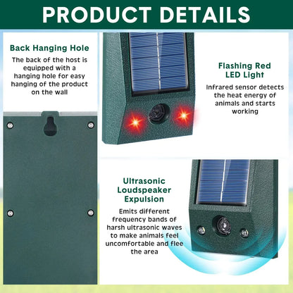 Solar Bird Repeller with Motion Sensor & LED Strobe Light | Ultrasonic Pest Deterrent for Gardens, Patios & Yards | Weatherproof 600 sq ft