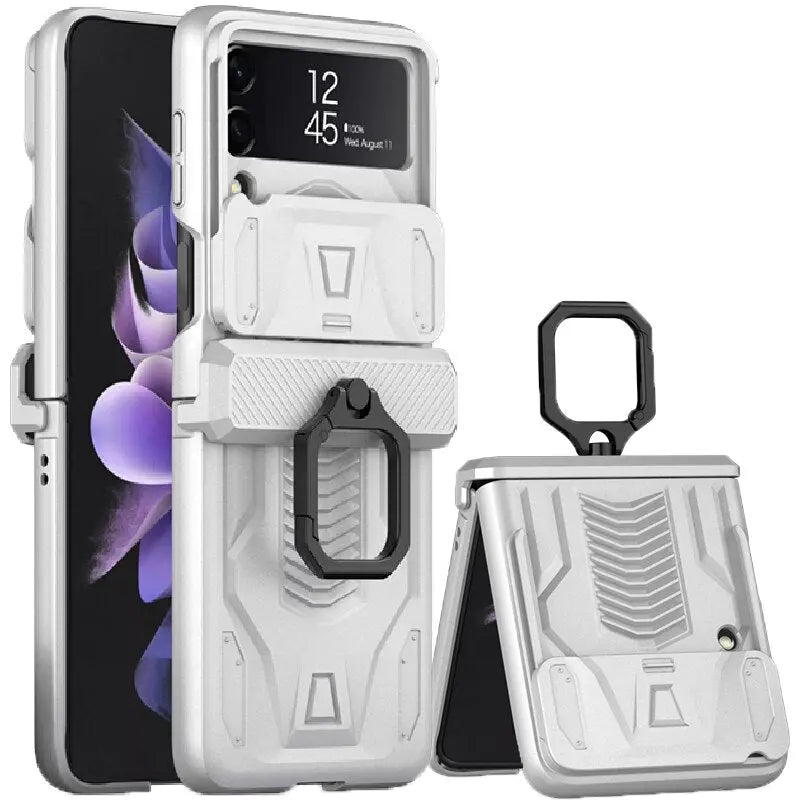 Foldable Phone Protective Cover with Magnetic Kickstand Ring for Samsung Galaxy Z Flip 4 & Z Flip 3 – Dual-Layer Shockproof Design