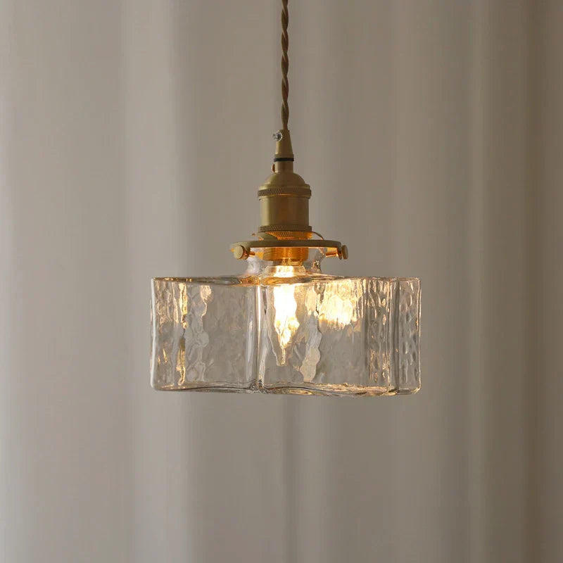 Hanging Fixture with Clear Textured Glass Globe & Brass Socket – 10 in Shade for Dining Table or Kitchen – Warm Ambient Overhead Lighting