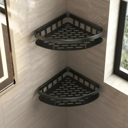 Wall-Mounted Corner Organizer Rack ABS Adhesive No-Drill Bathroom Caddy Triangle Rectangle Shape Holds Shampoo Soap Toiletries for Small Spa