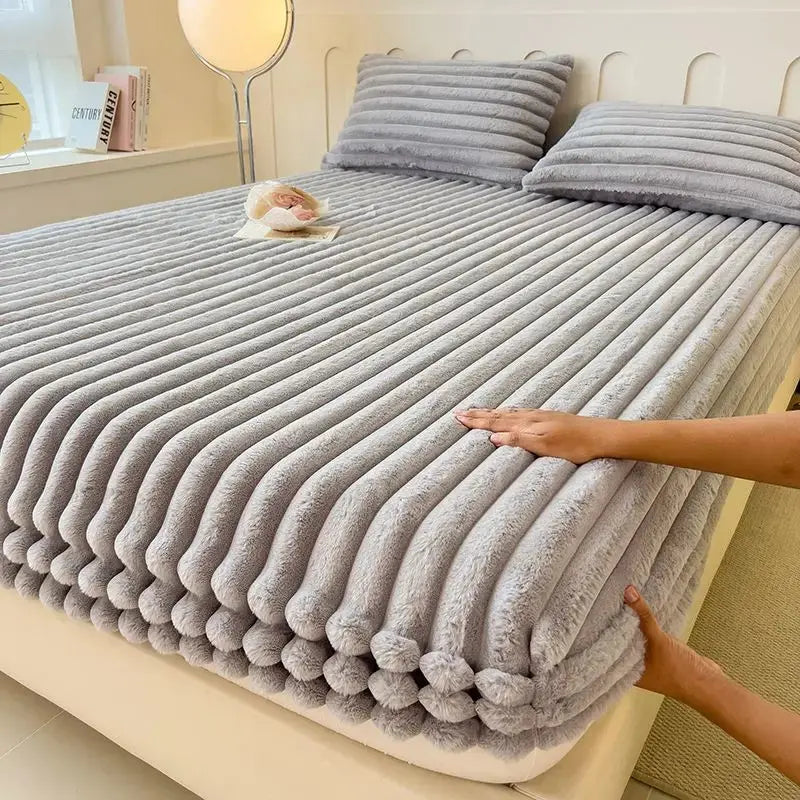 Plush Faux Fur Fitted Sheet Deep Pocket Mattress Cover Soft Cozy Bedding All Season Comfort Twin Full Queen King Size Bed Linen