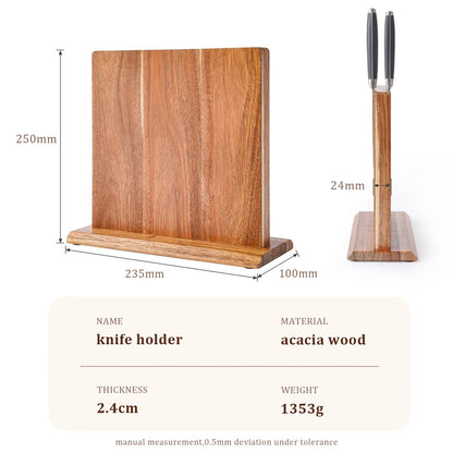Acacia Wood Knife Organizer with Built-In Magnets for Kitchen Counter Vertical Blade Storage Stand Natural Hardwood Finish No-Drill Setup Sp