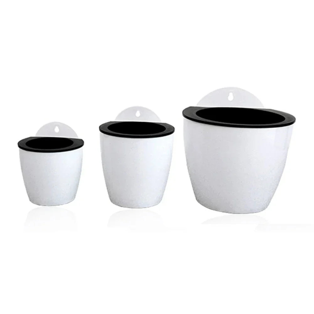Wall-Mount Self-Watering Planter 7 in Diameter White Plastic Vertical Herb Pot Indoor Outdoor Hydroponic Succulent Holder Removable Basket f